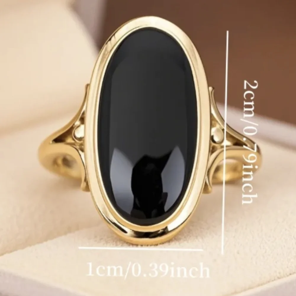 Elegant Oval Black Onyx Yellow Gold Ring Size 6.0 NWT